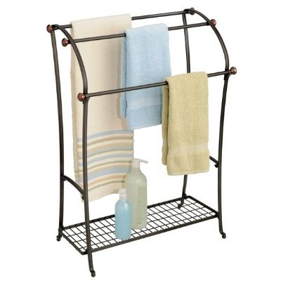 mDesign Large Freestanding Towel Rack for Bathroom Black