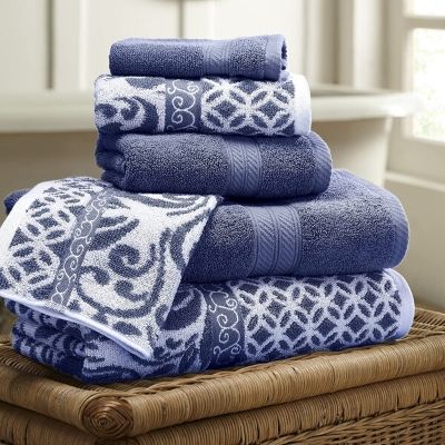Amrapur Overseas Trefoil Filigree Yarn Dyed Indigo Towel Set